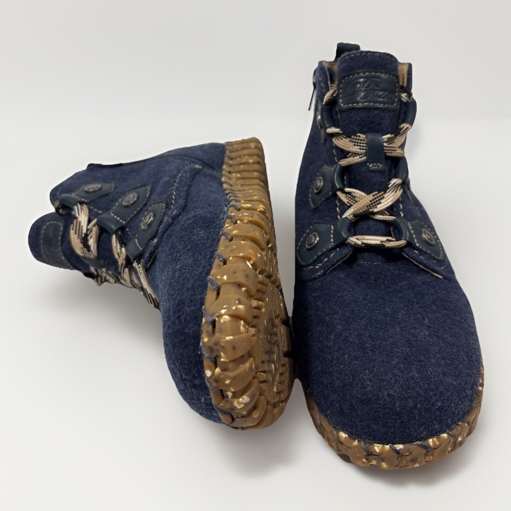 Biza Wynter Navy Felt Textile Booties Lace Up Side Zip Ankle Boots US 7-7.5 (38)